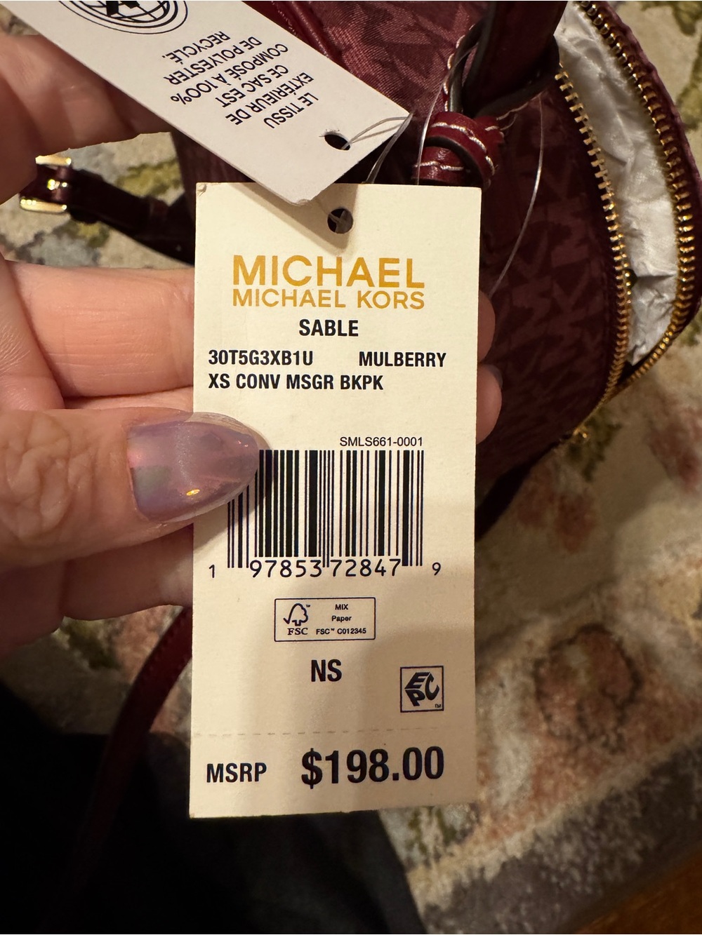 Michael Kors Sable Burgundy Mini Backpack purse - Picture 6 of 7